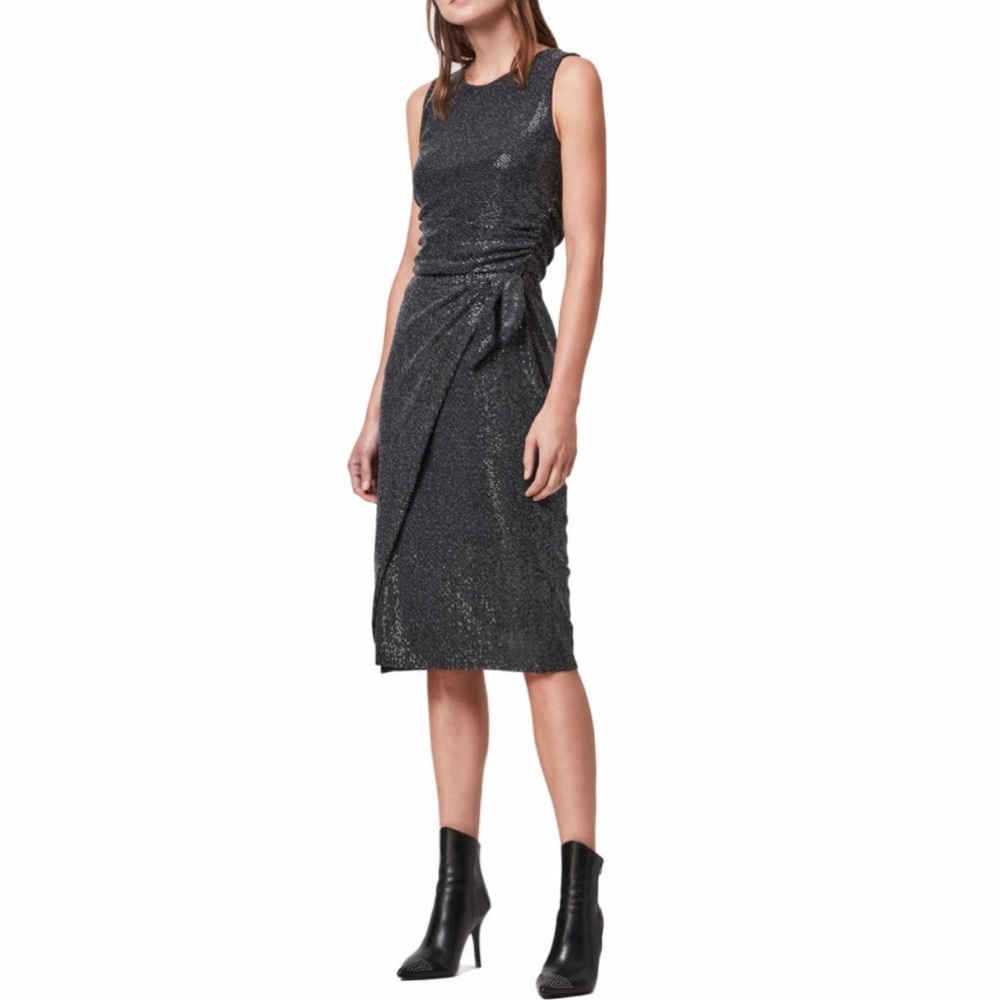 AllSaints Womens Allegra Faux Wrap Shimmer Sheath Dress Party Cocktail Size 6 - Picture 6 of 13